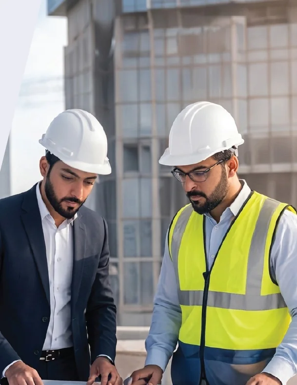 ISHA engineers reviewing project plans on site