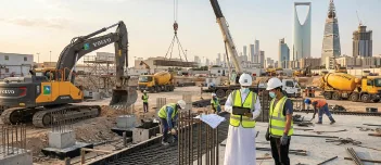 Civil construction with excavators